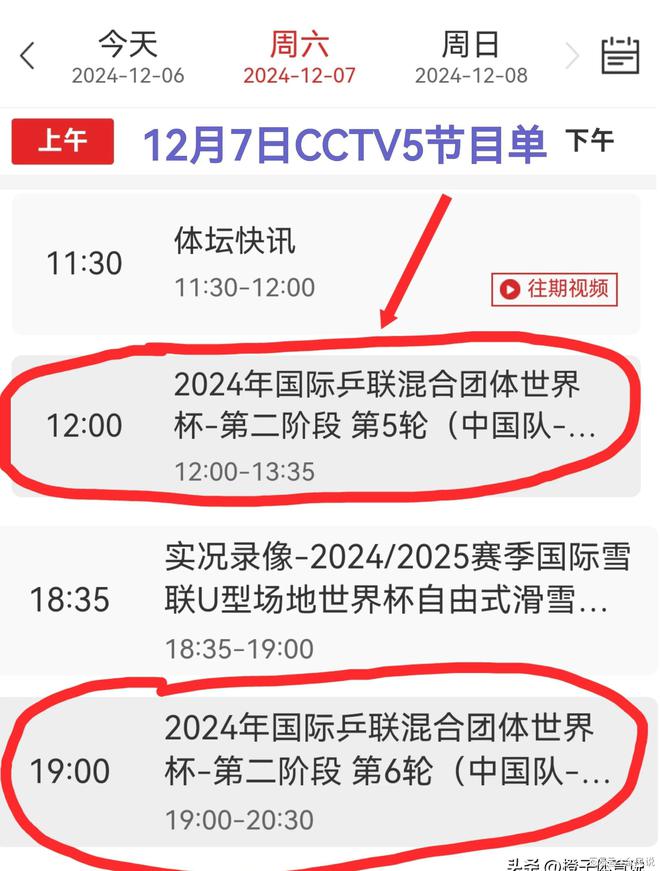 12月7日CCTV5直播国乒附最新赛程表凯发赛事合作中央5台直播乒乓球时间表：(图4)